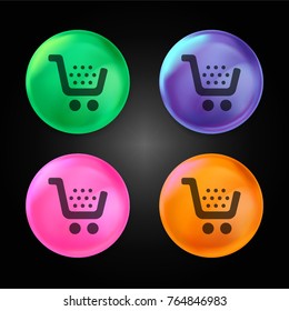 Full shoping cart crystal ball design icon in green - blue - pink and orange.