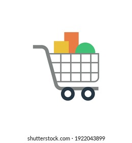 full shopping trolley icon  in color icon, isolated on white background 