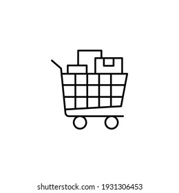 full shopping trolley icon  in flat black line style, isolated on white background 