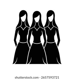 Logotipo da silhueta completa três mulheres diversas que se colocam juntas grupo feminino