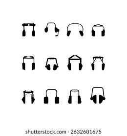 Full Silhouette Vector Icon Set of Headphones and Earphones Designed for Web Design, Mobile Applications, and Multimedia Projects on White Background