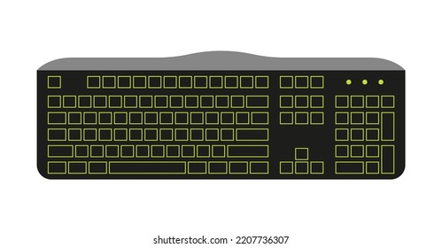 Teclado de computadora de tamaño completo 105 teclas negro plano. Imprimir accesorio escribiendo teclas en blanco movimiento de control de simulación en el juego. Computadora doméstica portátil electrónica de Office impresión trabajo de escritura independiente