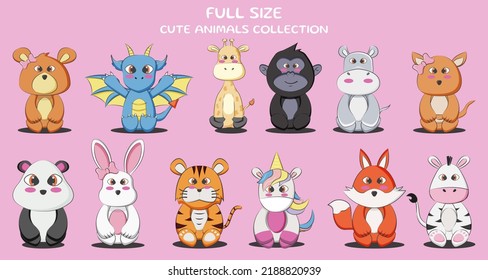 Full Size Cute Animals Collection suitable for printing, stickers, design clothes, children's t-shirts, and others
