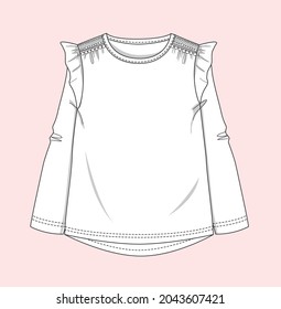 full sleeve frill top flat sketch illustration
