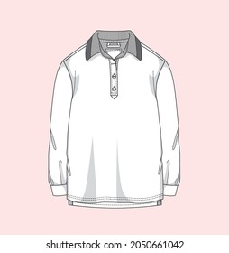 Full Sleeve Polo Neck Tee Shirt Flat Sketch Illustration