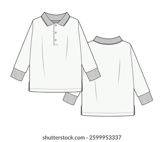 Full sleeve polo shirt vector mockup template technical flat design.