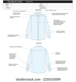 full sleeve shirt design and tech pack