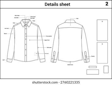 Men’s Full Sleeve Shirt Tech Pack Template Front and Back View