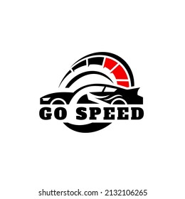Full speed automotive car design logo vector racing event logo with modified speedometer main elements
