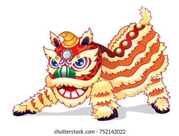 A full spirited Chinese lion is ready to jump high.