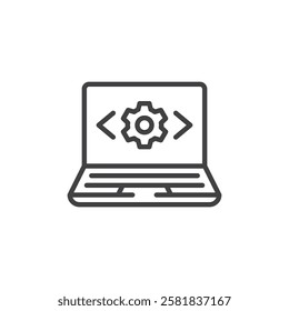 Full Stack Dev line icon. linear style sign for mobile concept and web design. A laptop with both frontend and backend symbols outline vector icon. Full stack development symbol, logo illustration