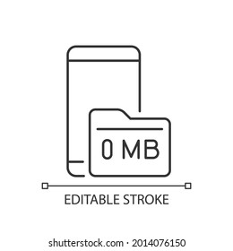 Full storage space linear icon. Smartphone and memory card. Zero megabytes left. Memory capacity. Thin line customizable illustration. Contour symbol. Vector isolated outline drawing. Editable stroke