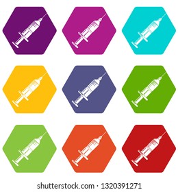 Full syringe icons 9 set coloful isolated on white for web