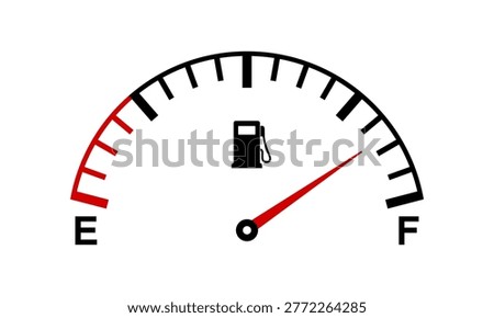 Full tank scale, gas meter, clock face fuel measurements, fuel gauge indicator, dashboard scale icon, car control sensor sign, gasoline indicator