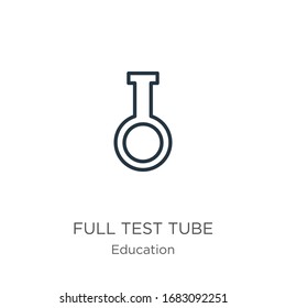 Full test tube icon. Thin linear full test tube outline icon isolated on white background from education collection. Line vector sign, symbol for web and mobile