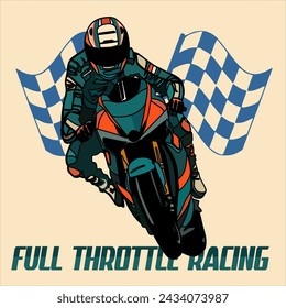 Full Throttle Racing Motorsport Design with Checkered Flag Isolated