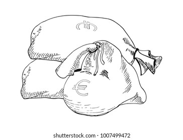 Full tied bags with Euro signs. The sketch marker. Vector