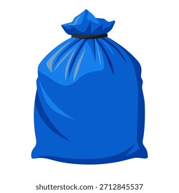 Bolsa de basura azul atada completa. Ilustración plana de icono de bolsa de basura. Ilustración vectorial sobre fondo blanco. Vista frontal 