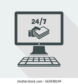Full time 24/7 payment service - Vector flat icon