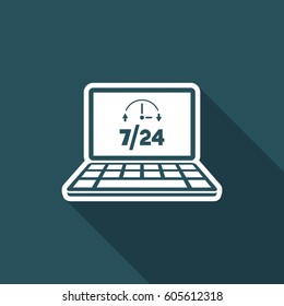 Full time 7/24 computer service - Vector flat icon