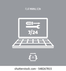 Full time and all days computer services - Vector flat icon