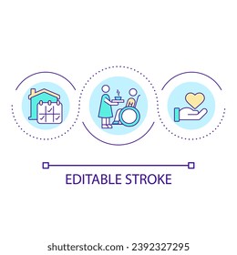 Full time assistance loop concept icon. Medical help for patients with disability. Home healthcare abstract idea thin line illustration. Isolated outline drawing. Editable stroke