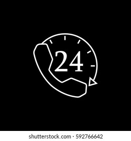 Full time call services line icon, seo & development, help and support sign, a linear pattern on a black background, eps 10.