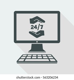 Full time computer protection 24/7 - Vector flat icon