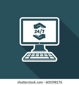Full time computer protection 24/7 - Vector flat icon