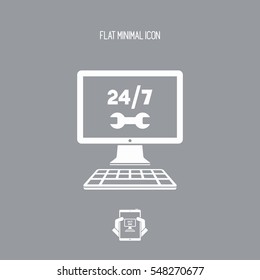 Full time computer repair or customize assistance - Vector flat icon