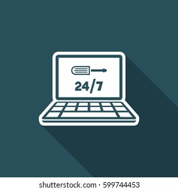 Full time computer repair or customize assistance - Vector flat icon