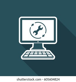 Full time computer repair or customize assistance - Vector flat icon