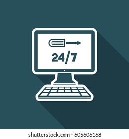 Full time computer repair or customize assistance - Vector flat icon