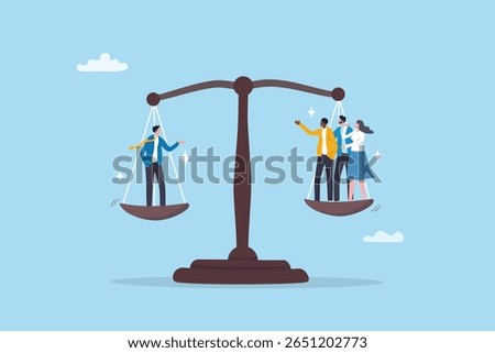 Full time or contractor decision, worker or employee equality, salary or wages pay check, responsibility, staff capability judgement, efficiency concept, business people balance on scale.