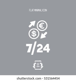 Full time foreign currency exchange 7/24 - Dollars - Euro - Vector web icon