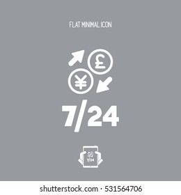 Full time foreign currency exchange 7/24 - Sterling - Yen - Vector web icon
