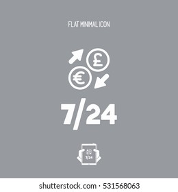 Full time foreign currency exchange 7/24 - Euro - sterling - Vector web icon