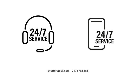 Full time online service. Customer care vector icons.