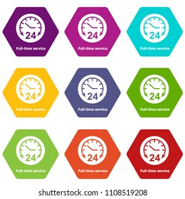 Full time service icons 9 set coloful isolated on white for web
