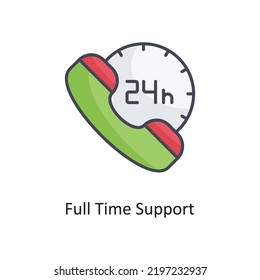 Full Time Support  Filled Outline Vector Icon Design illustration on White background. EPS 10 File