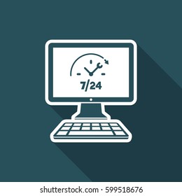 Full time web computer assistance 7/24 - Vector flat icon