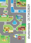 a full town city map with many of folks, and contains different kinda locations, i.e. farm, police station, school, playground, marketplace, bus stop and etc...
