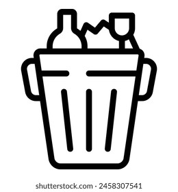 Full trash bin icon outline vector. Household garbage. Domestic waste management