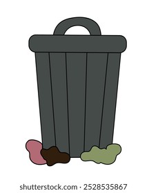 Full trash can bin pile rubbish accumulation dumpster overflow dump. Vector flat illustration of waste garbage.
