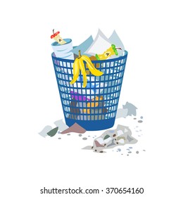 Full Trash Can Isolated. Vector Illustration