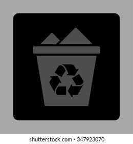 Full Trash Can vector icon. Style is flat rounded square button, gray and black colors, silver background.
