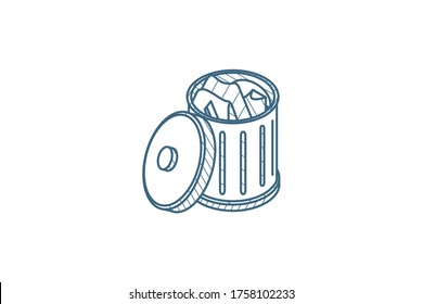 full trash isometric icon. 3d vector illustration. Isolated line art technical drawing. Editable stroke