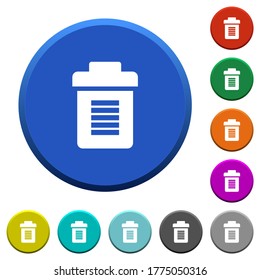 Full trash round color beveled buttons with smooth surfaces and flat white icons