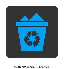 Full Trashcan vector icon. Style is flat rounded square button, blue and gray colors, white background.