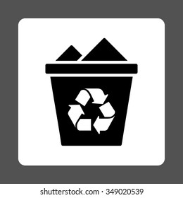 Full Trashcan vector icon. Style is flat rounded square button, black and white colors, gray background.